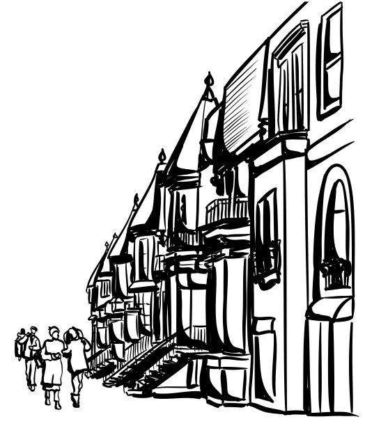 街道旧建筑墨水图片下载