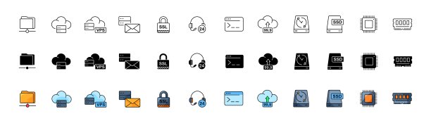 存储图标收集。存储组。线性，轮廓和平面风格。矢量图标图片下载