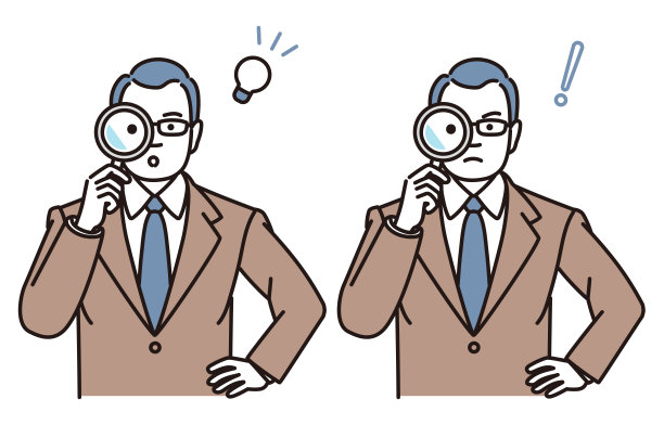 一个中年商人透过放大镜看东西的简单插图图片下载