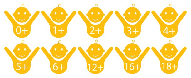 一组子线图标。年龄限制，幸福，孩子，儿子，尿布，童年，奶嘴，小马驹，责任。矢量图标的业务和广告图片下载