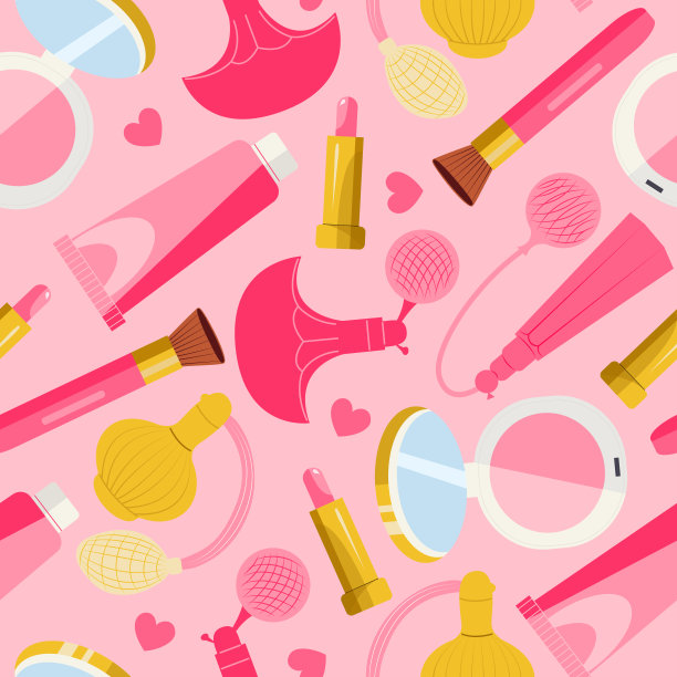 无缝图案与粉红色的女性化妆品和香水图片下载