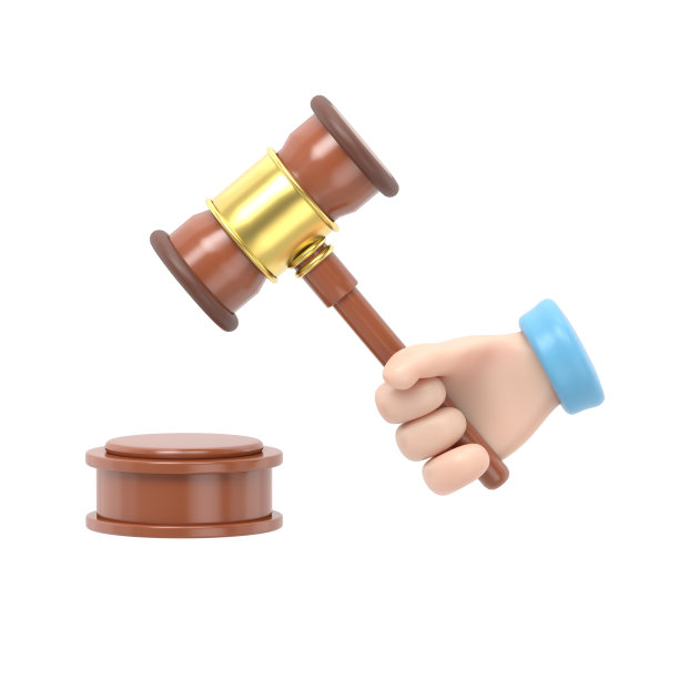 卡通手势图标模型。正义。手握法官的小木槌。3D插画平面风格设计。法律的象征。西装革履的商人举行拍卖。白色背景的3D渲染。图片下载
