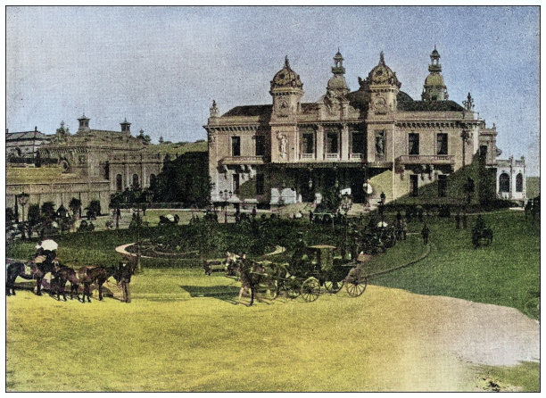 世界地标的古董照片(大约1894年):蒙特卡洛，摩纳哥，赌场图片下载