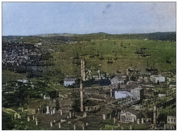 世界地标古照(约1894年):土耳其君士坦丁堡的博斯普鲁斯海峡图片下载
