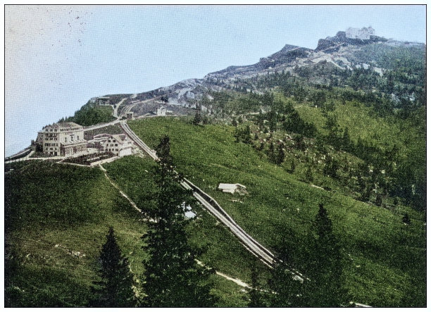 世界地标的古董照片(大约1894年):瑞士的Rigi-Kulm图片下载
