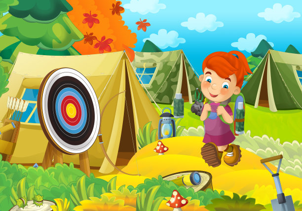 卡通场景以小朋友在大自然中旅行的童年为主题，为小朋友们提供欢快的童军插画图片下载