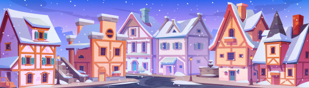 欧洲老城的冬天下雪了图片下载