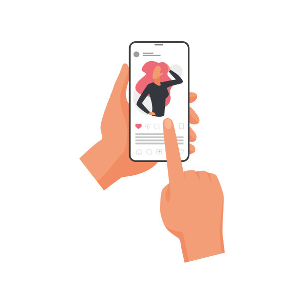 手里拿着手机，屏幕上有女孩的照片，智能手机里有社交媒体应用图片下载