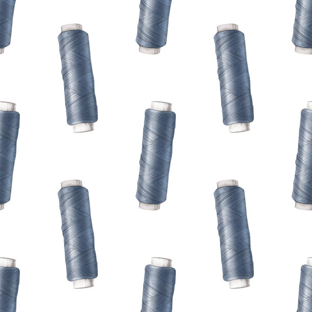 无缝花纹:蓝色缝纫线。缝纫机用的纱线。裁缝用的线轴。水彩插图的背景设计，包装，横幅图片下载