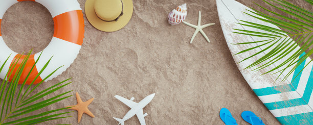 复制空间背景与夏季旅游配件。三维渲染图片下载