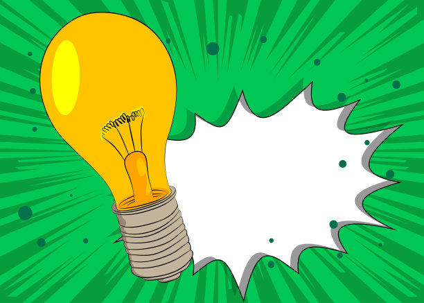 卡通灯泡与空白的语音泡沫，漫画书的想法背景。复古矢量漫画波普艺术设计。图片下载