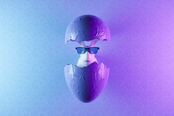 复活节彩蛋和复活节兔子霓虹灯背景，快乐的复活节概念图片下载