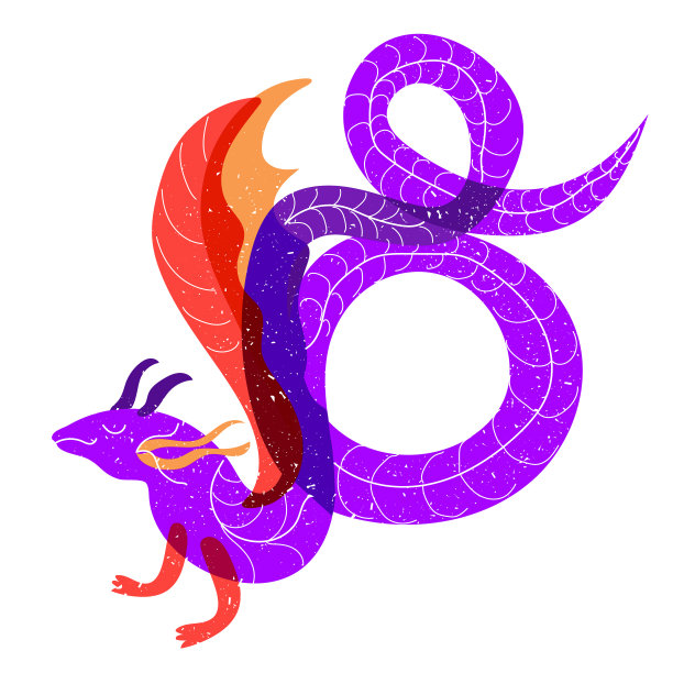 手绘龙与复古的risograph效果。图片下载