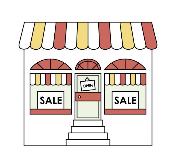 打开门和销售展示窗口矢量插图图片下载