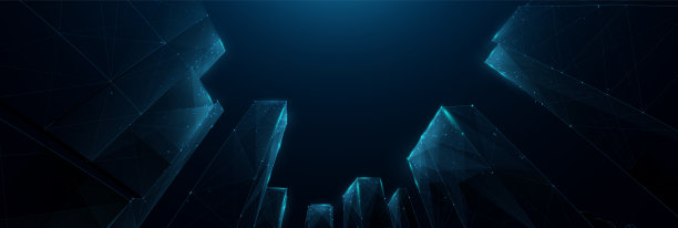 向上看现代城市景观。摩天大楼的低角度视图。低聚线框，线条。说明向量图片下载