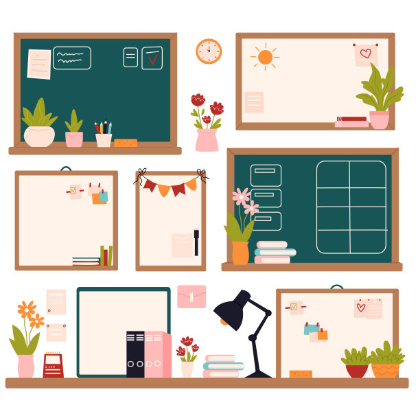 平面设计矢量插图概念的家庭办公工作空间。家具和设备。记事板、文件夹、书、灯图片下载