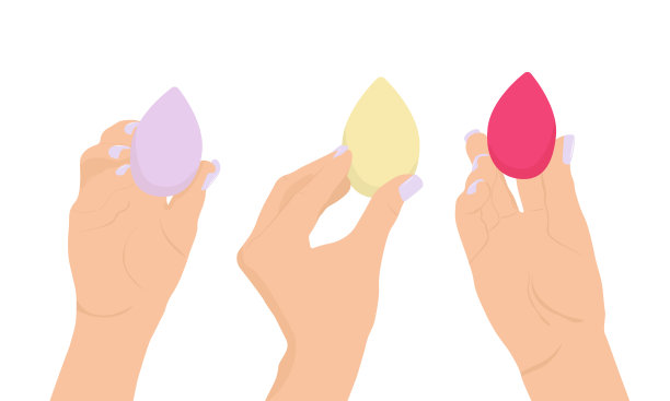 女人的手握化妆美容海绵，隔离在白色背景图片下载