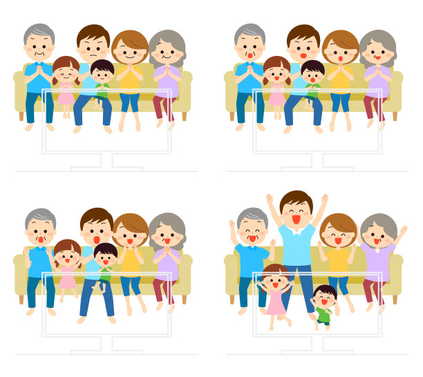 一家三口在电视上看比赛图片下载