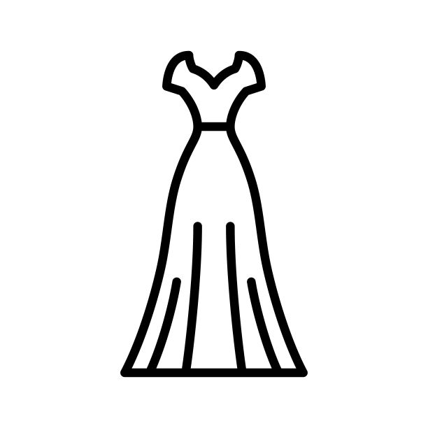 礼服线图标。晚间及鸡尾酒会黑色礼服。女人的衣服。轮廓服装。婚纱矢量插图图片下载