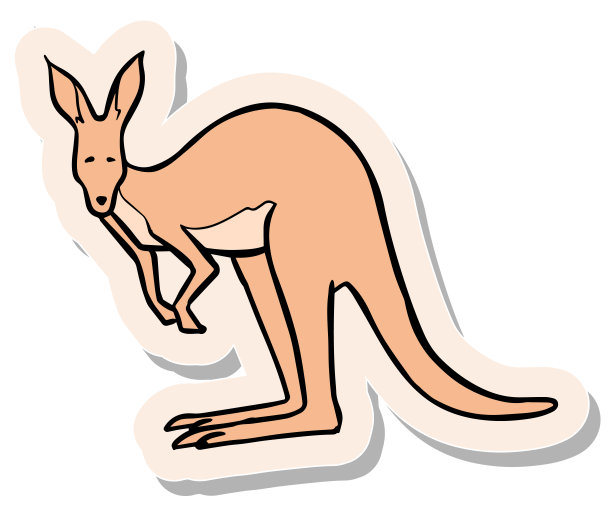 手绘贴纸风格站立袋鼠矢量插图图片下载