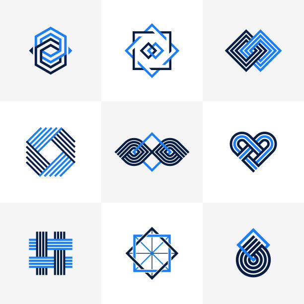 平面设计元素的标志创作，交织的线条复古风格的图标集合，抽象的几何线性符号向量集。图片下载