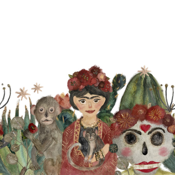 基于弗里达的无缝水彩装饰图片下载