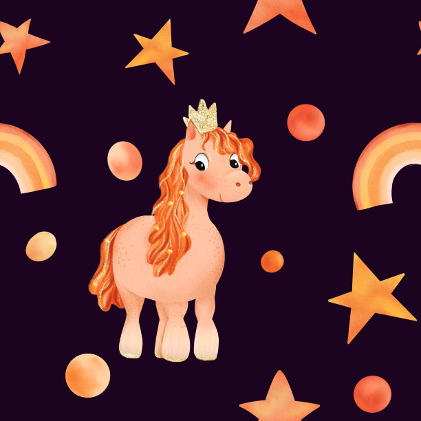 可爱的水彩小马无缝图案。小马。黑暗的背景。有趣的动物给孩子。设计婴儿衬衫设计，托儿所装饰，卡片制作，派对邀请，标志，贺卡图片下载