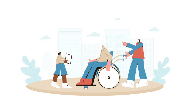 奶奶带着男孩和十几岁的女孩在一起。轮椅上的老妇人与她的孙子孙女一起行走。矢量平面插图。图片下载