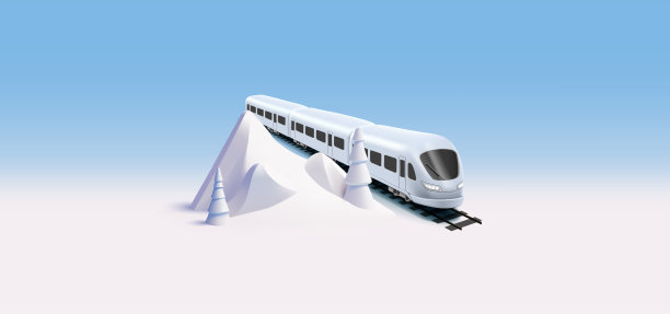 白色现代快速列车3d插图雪山，卡通渲染构图，公共交通图片下载