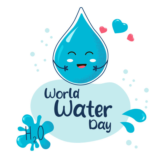 矢量后模板世界水日插图。可爱的水滴角色。图片下载