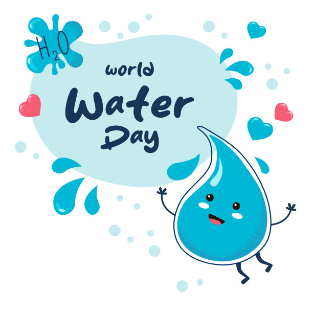 矢量后模板世界水日插图。可爱的水滴角色。图片下载