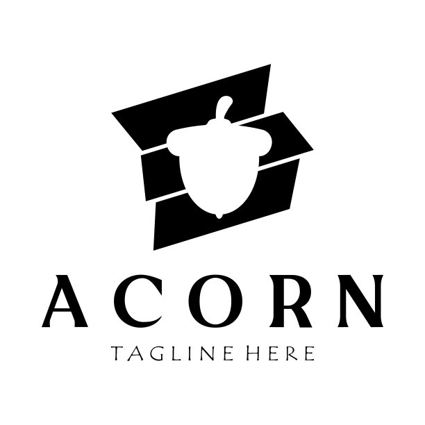 简单的橡子标志设计与树叶，橡树叶标志，与矢量插图编辑隔离图片下载