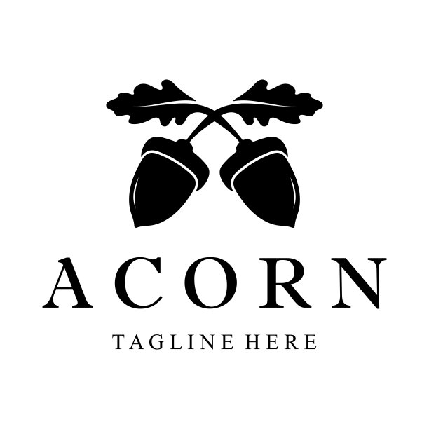 简单的橡子标志设计与树叶，橡树叶标志，与矢量插图编辑隔离图片下载