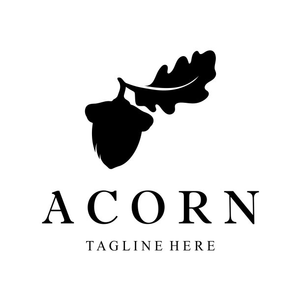 简单的橡子标志设计与树叶，橡树叶标志，与矢量插图编辑隔离图片下载