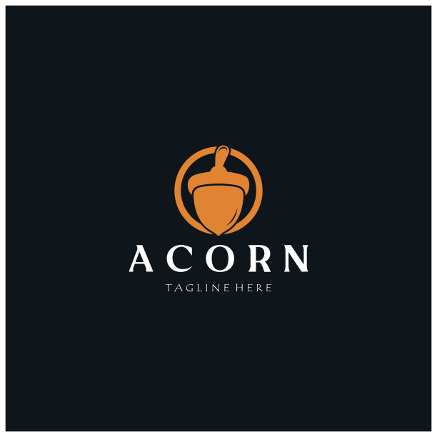 简单的橡子标志设计与树叶，橡树叶标志，与矢量插图编辑隔离图片下载