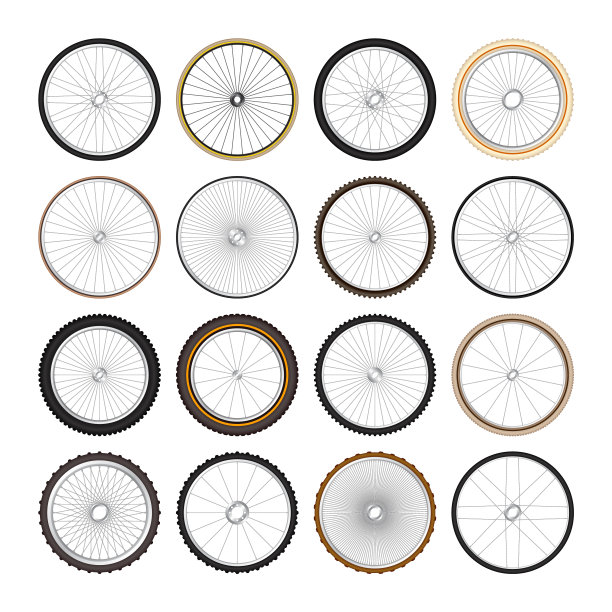 逼真的3d复古自行车车轮。老式自行车橡胶轮胎，闪亮的金属辐条和轮辋。健身自行车，旅游，运动，公路和山地自行车。矢量图图片下载