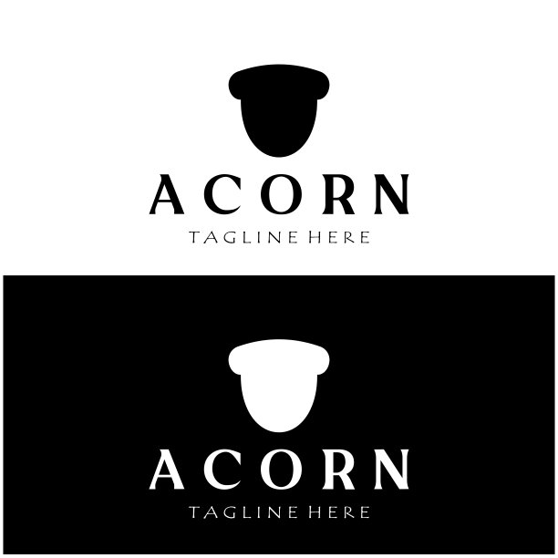 简单的橡子标志设计与树叶，橡树叶标志，与矢量插图编辑隔离图片下载