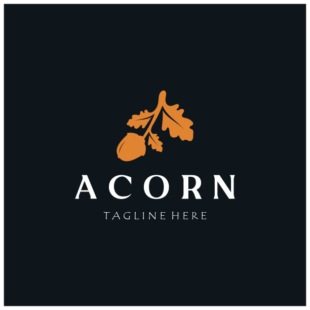 简单的橡子标志设计与树叶，橡树叶标志，与矢量插图编辑隔离图片下载