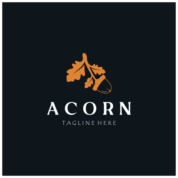 简单的橡子标志设计与树叶，橡树叶标志，与矢量插图编辑隔离图片下载