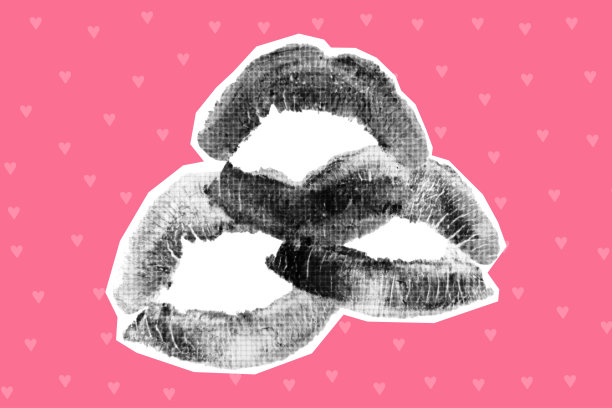 三唇印半色调风格，可爱的拼贴少女元素图片下载