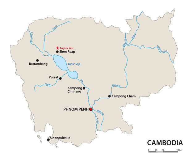 柬埔寨王国的简单概览地图图片下载