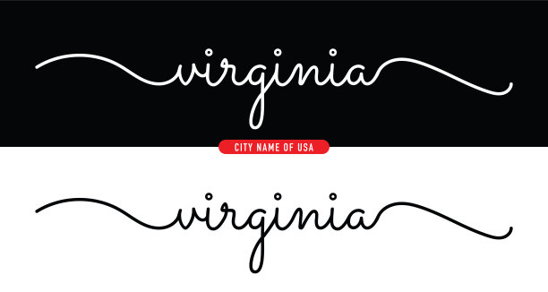 弗吉尼亚州，位于黑白背景上的美国城市名称。矢量素材插图图片下载