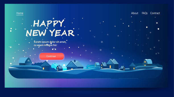 夜雪村的房子过年庆祝贺卡横向复制空间图片下载