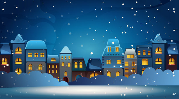 夜晚城市街道建筑城市雪景背景水平图片下载