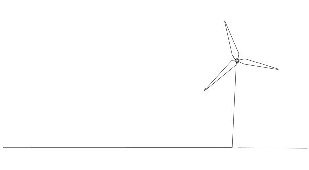 生态能源，来自风车和风力发电厂的能源。构筑生态能源，以一条线的简约线性风格，增加环保理念。向量图片下载