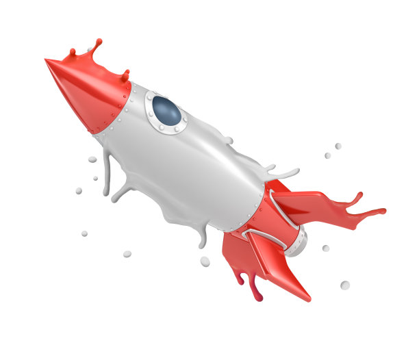 银红色太空火箭融化的3d渲染，孤立在白色背景上图片下载