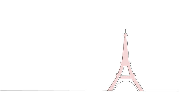 巴黎的埃菲尔铁塔。一条连续的线。手绘。法国地标和城市建筑以简单的线性风格呈现。你可以编辑笔画。图片下载