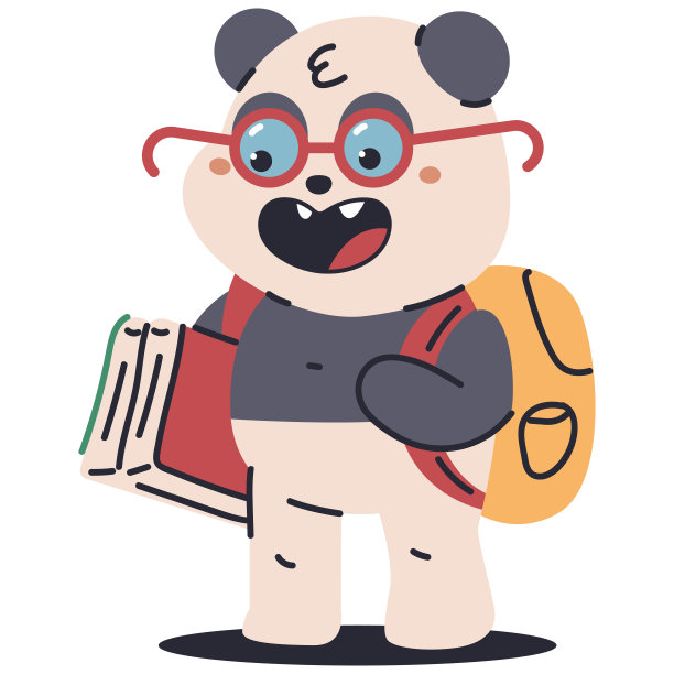 可爱的熊猫宝宝上学矢量卡通人物插图孤立在白色背景上。图片下载