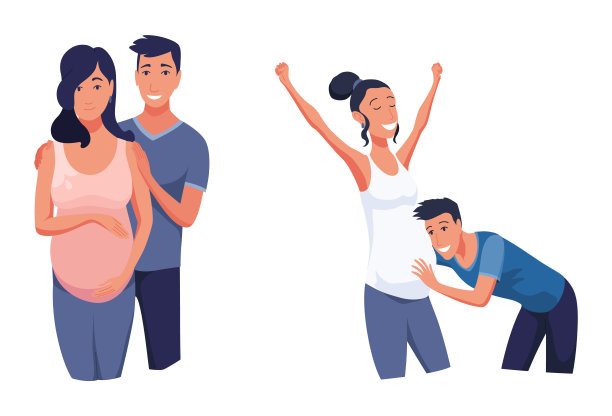 怀孕的夫妇。有丈夫的年轻孕妇。概念插图设计关于怀孕，母性，亲子关系。平面卡通风格，矢量插图图片下载