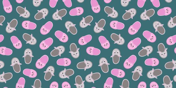居家拖鞋，形状可爱的宠物。模式无缝。有趣的拖鞋兔子和猫。兔子和小猫。卡通平家温馨舒适的睡鞋图片下载